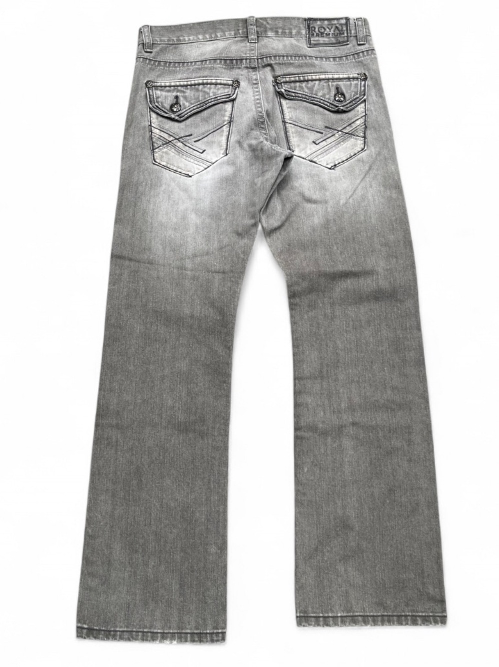 Royal Premium Y2K 34 x 32 brand new Men's Gray Denim Jeans - embroidered details